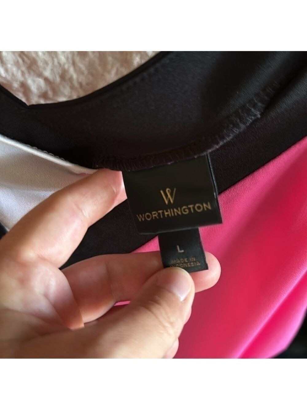 *5 for $45* Worthington v-neck/back tank blouse pink black large - Picture 2 of 6